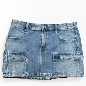 Zara Blue Denim Cargo Micro Mini Skirt Utility Pocket Size Large Festival Y2K